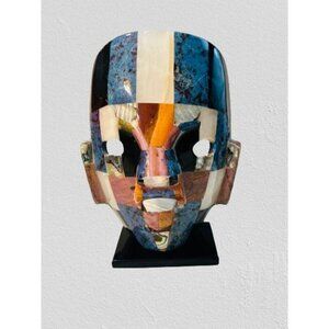 Mexican Aztec Mayan Mask Color-block Stone High-gloss Lacquered Death Mask on Pe